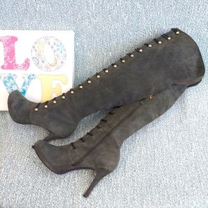 Not Too Coy Thigh High Suede Boots, sz 11